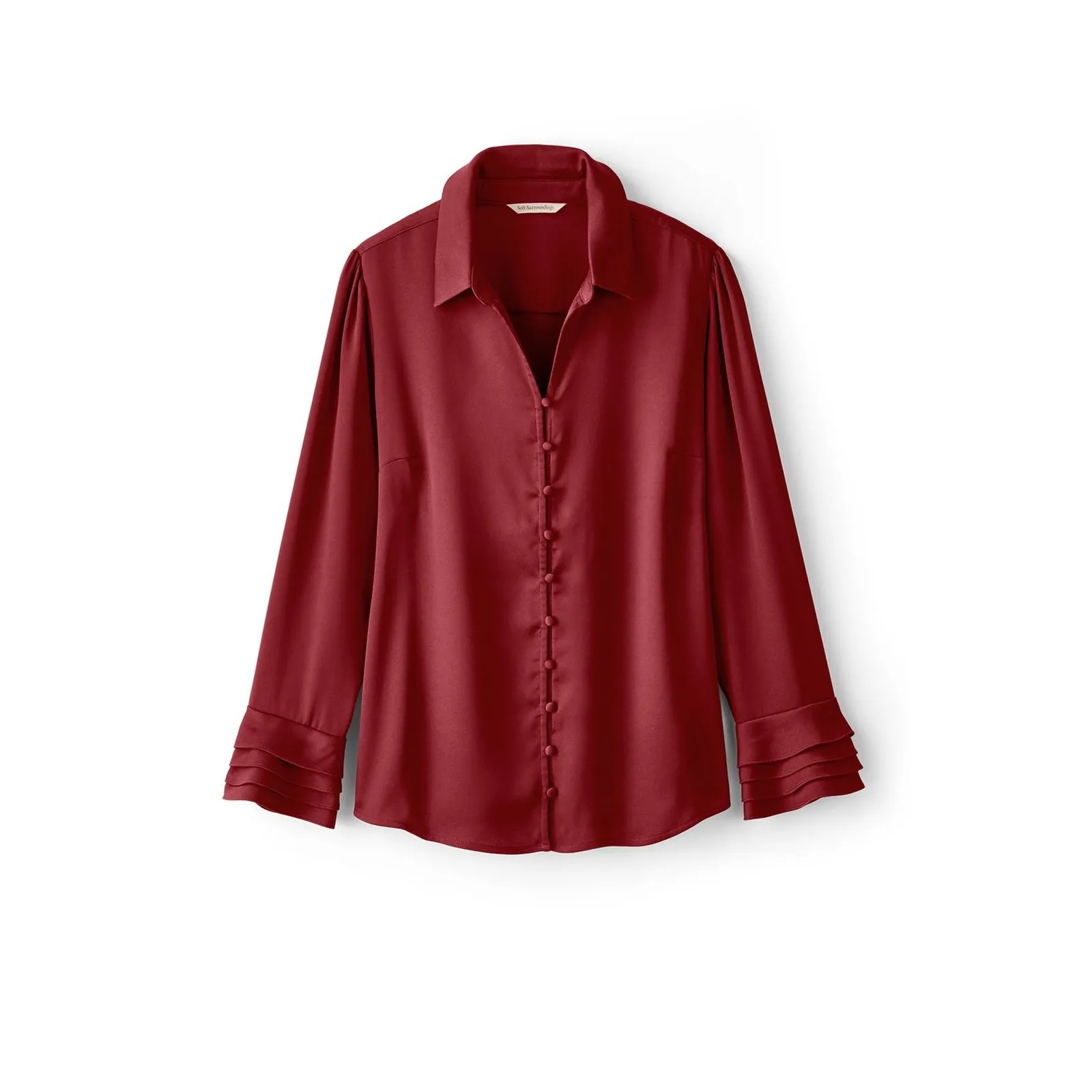 Soft Surroundings Sonnet Blouse Moroccan Red Button Front Pleated Cuff Size XL - Image 2