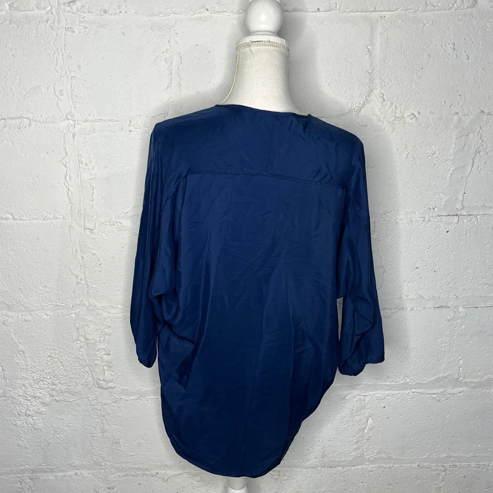 Vince Quarter Zip Tunic Top 3/4 Sleeve Women Navy Blue Size Small - Image 2