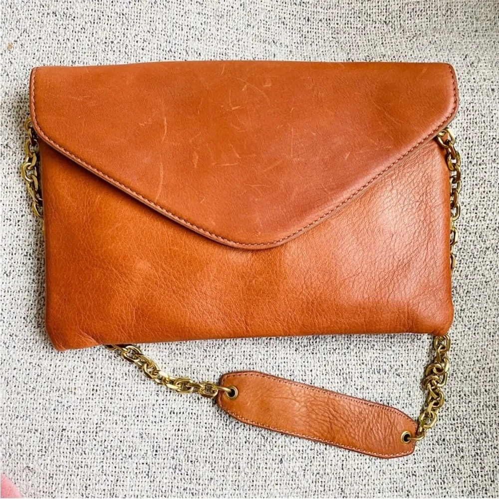J.Crew small brown leather shoulder bag with gold chain - Image 4