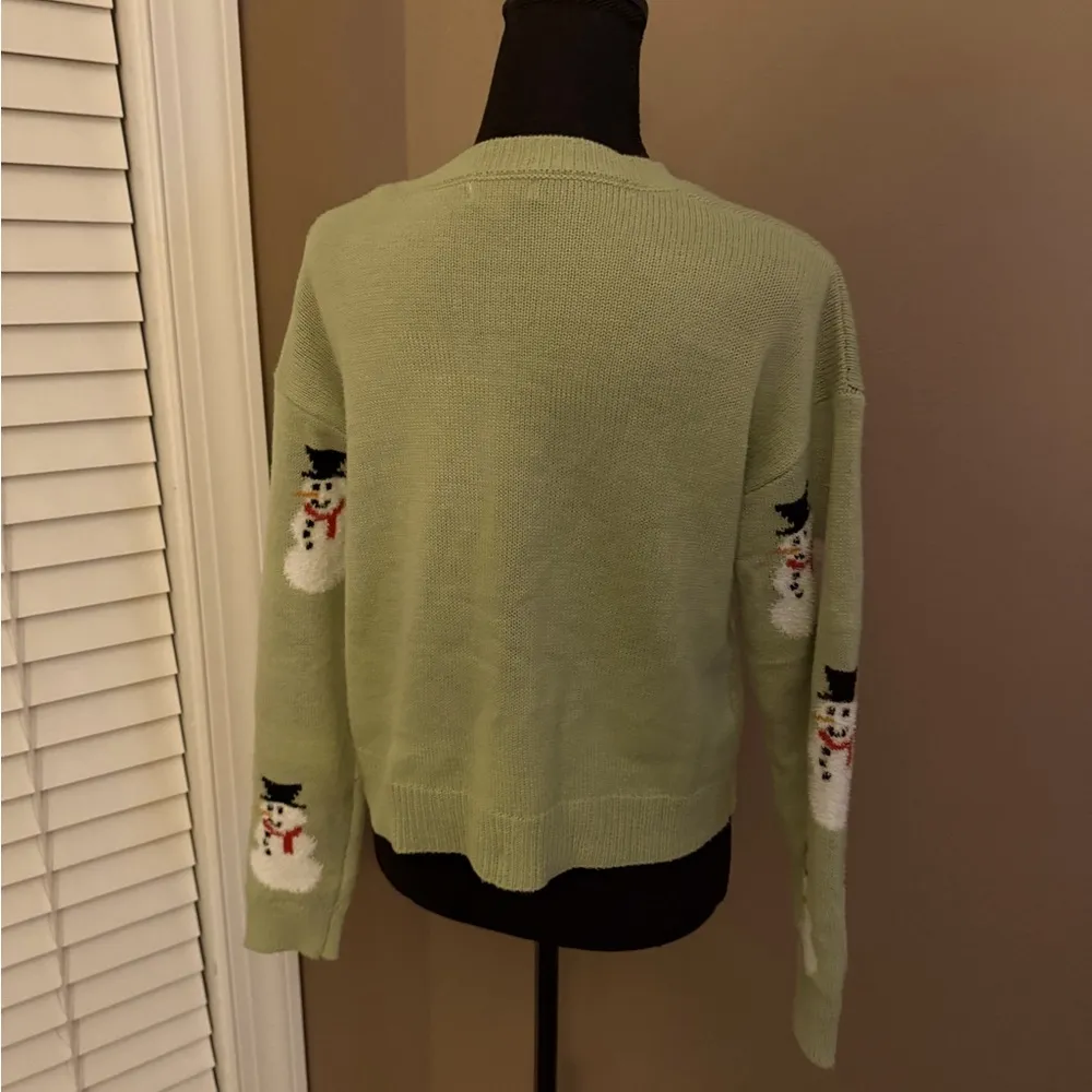 Merry Christmas by POOF Women’s Mint Green Snowman ⛄️ Sweater - Image 2