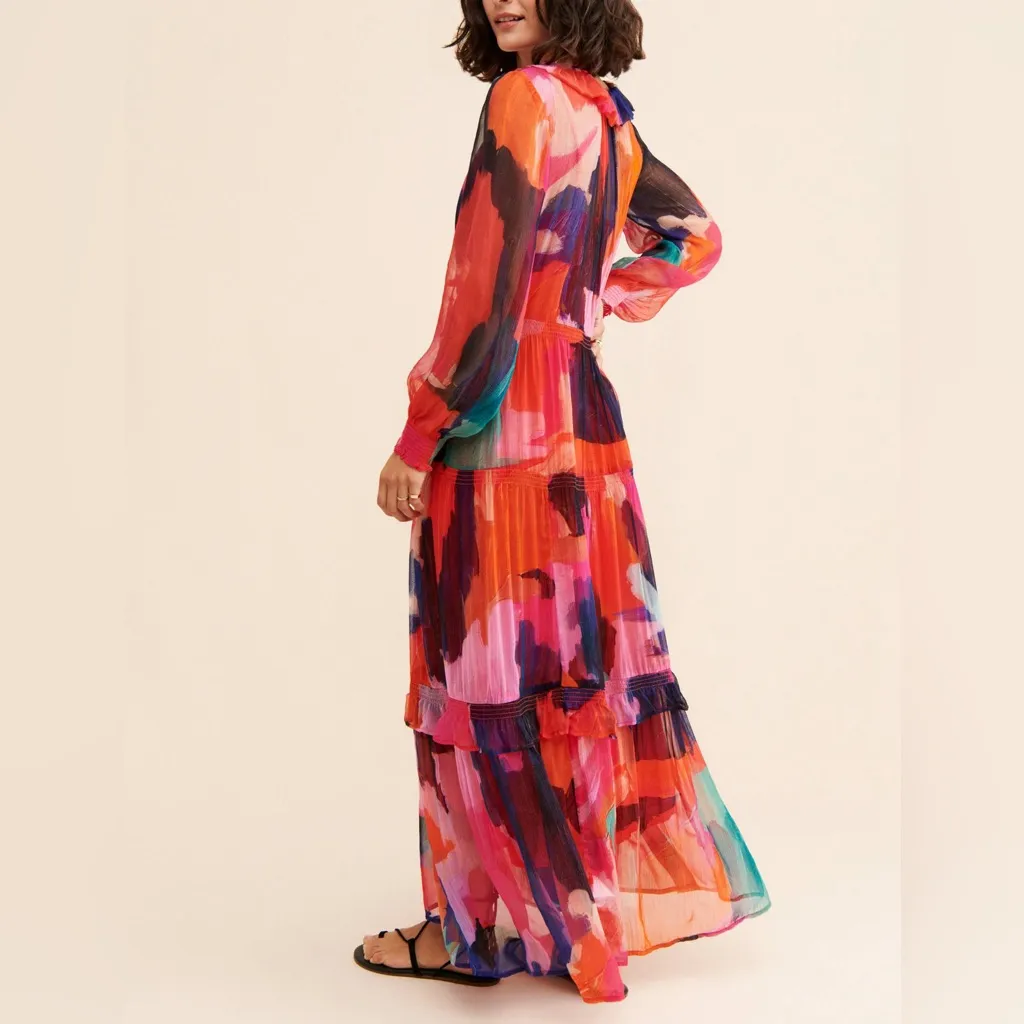 Anthropologie The Marais Women’s Printed Chiffon Tiered Ruffle Maxi Dress Sz S - Image 7