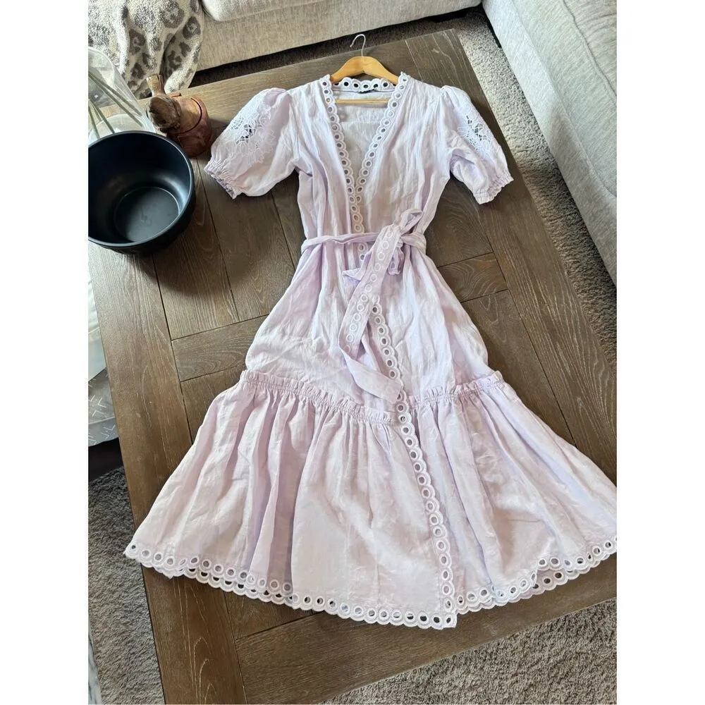 Fanm Mon Cide Linen Purple Wrap Maxi Dress in Lilac Size Small - Image 8