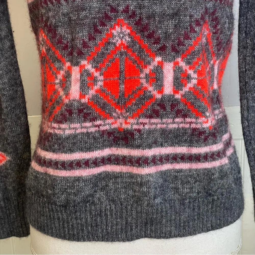J.CREW Women’s wool abstract fair isle Nordic sweater crew neck petite junior - Image 5