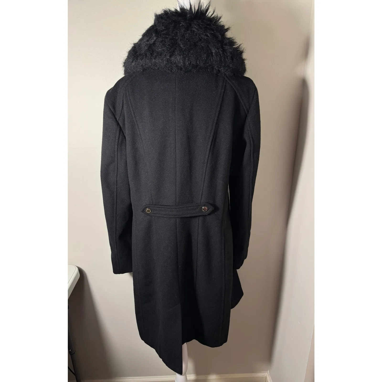 Karl Lagerfeld Paris Asymmetric Zip Faux Fur Collar Black Wool Coat M - Image 4