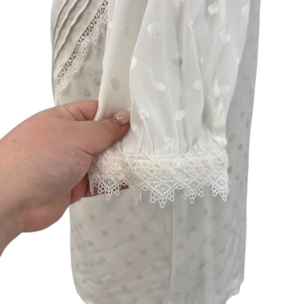 Current Air Los‎ Angeles White Swiss Dot Lace Button Down Blouse Size Medium - Image 6