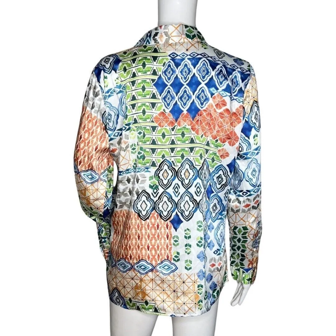 Chicos Shirt Womens Medium 8 10 Multicolor Geometric‎ Button Up Casual Career - Image 4