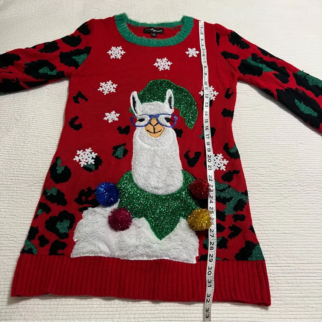 33 Degrees Christmas sweater llama leopard print Small holiday Red - Image 8