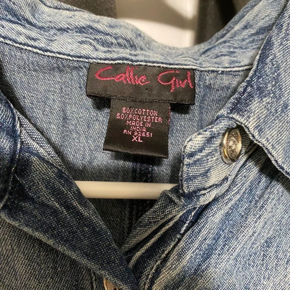 Callie girl denim multicolored low/high sleeveless shirt Size XL - Image 4