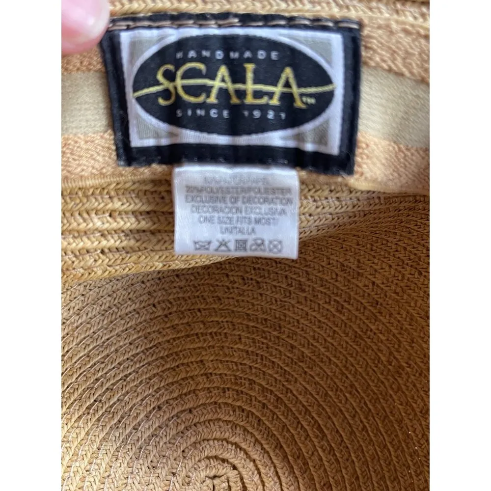 Scala Vintage Style Sun Hat With Black Ribbon Bow Handmade Paper Straw Women One - Image 6