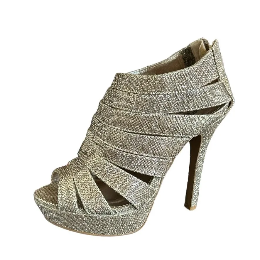 Charlotte Russe Women Gold Glitter Caged Peep Toe Ankle Booties Size S - Image 4