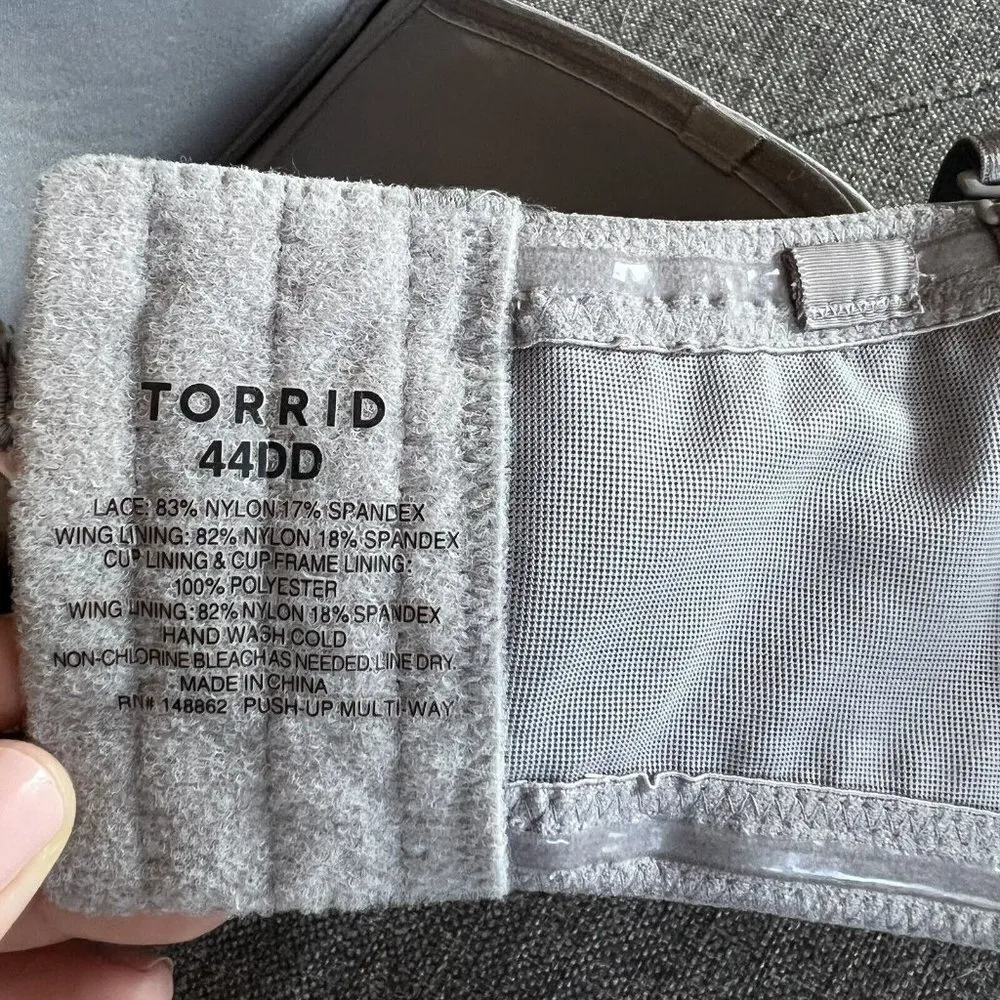 Torrid Bras 46DD 44DD Gray Lace Push Up Multi Way Missing‎ Straps - Image 9