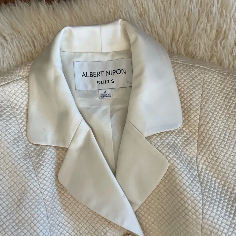 Vintage Wool & Silk Textured Ivory Blazer Suit menswear winter wedding masculine Size 4 - Image 3