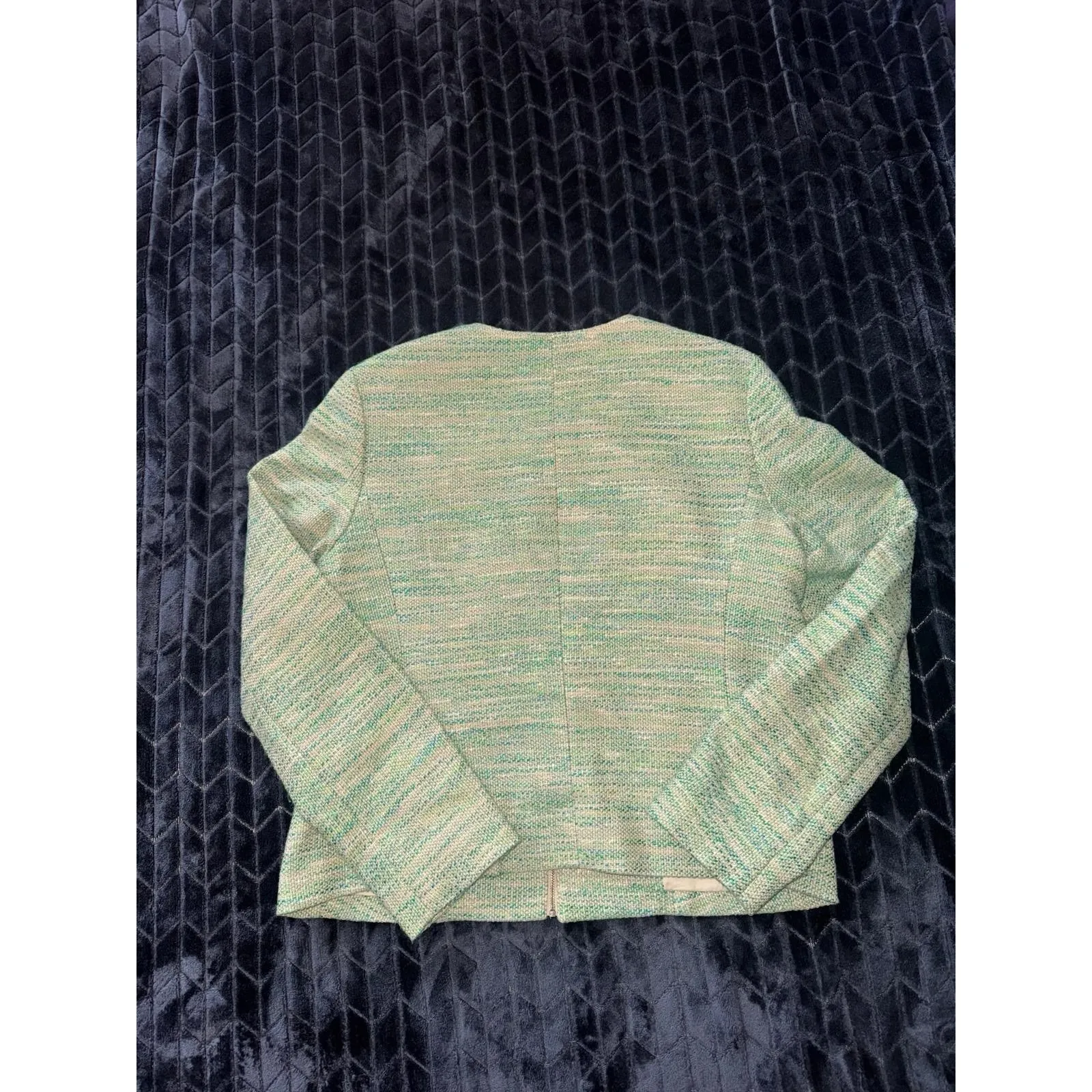 J Jill Blazer Jacket Womens‎ Green Multicolor Tweed Casual Zip Up Size M - Image 6