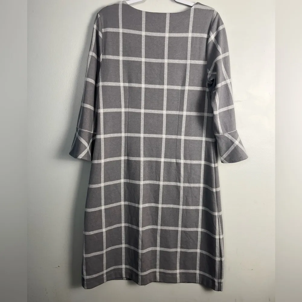 NWT Talbots Women's Gray Grid Check Midi Sheath Dress Bell Sleeves size 10 - Image 4