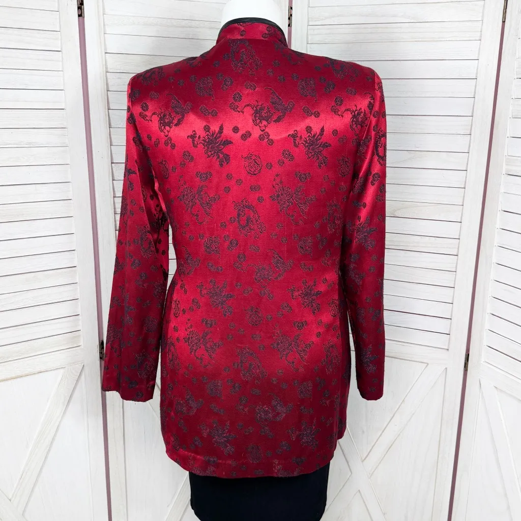 Vintage‎ 80s R&M Richards Satin Brocade Cheongsam Asian Jacket Red Black 12 - Image 4
