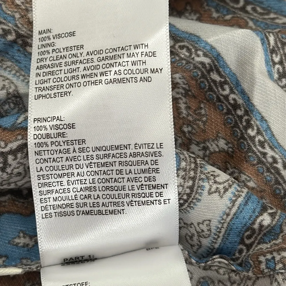 Whistles Paisley Print Asymmetric Belted Midi Dress Blue Brown Size US 4 - Image 11