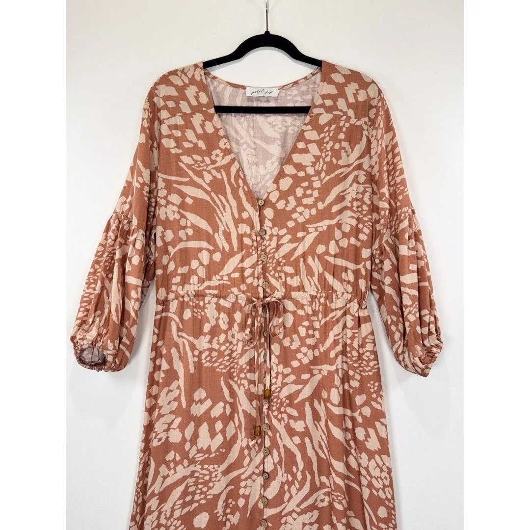 Petal & Pup Dress Brown Katerina Maxi V Neck Button Down Floral Boho Medium - Image 7