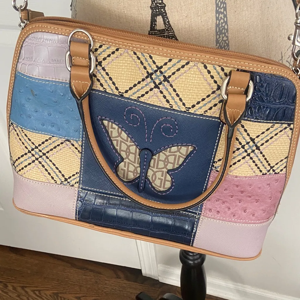 Giani Bernini EUCButterfly Patchwork Dome
Satchel with long strap Blue - Image 2