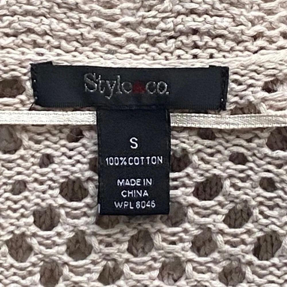 STYLE & CO. Short Tan Beige Scalloped Bolero Open Cardigan Sweater Women's SMALL - Image 6