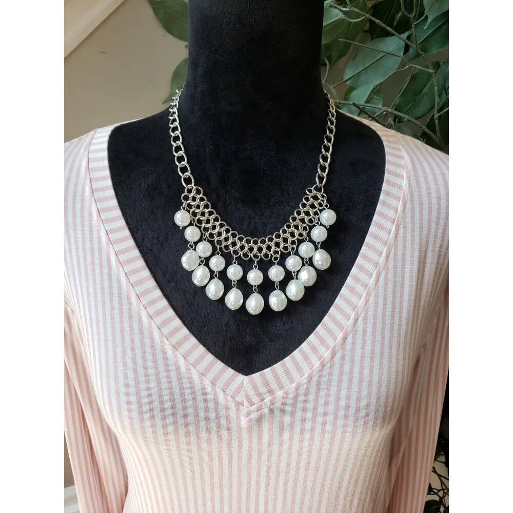 Love Fire Blouse Top Women's XL Pink White Striped Knot Hem V Neck High Low Slit - Image 2