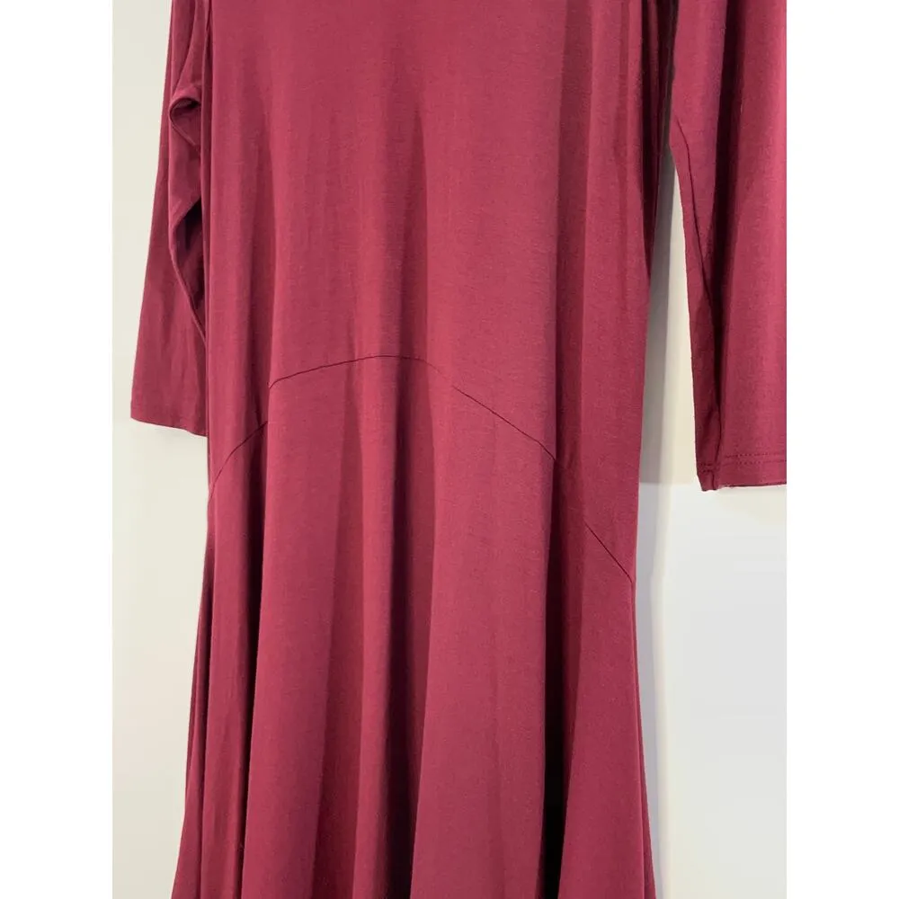 Eileen Fisher Burgundy Sharkbite Hem Pullover 3/4 Sleeve Dress Size Pet Small - Image 3