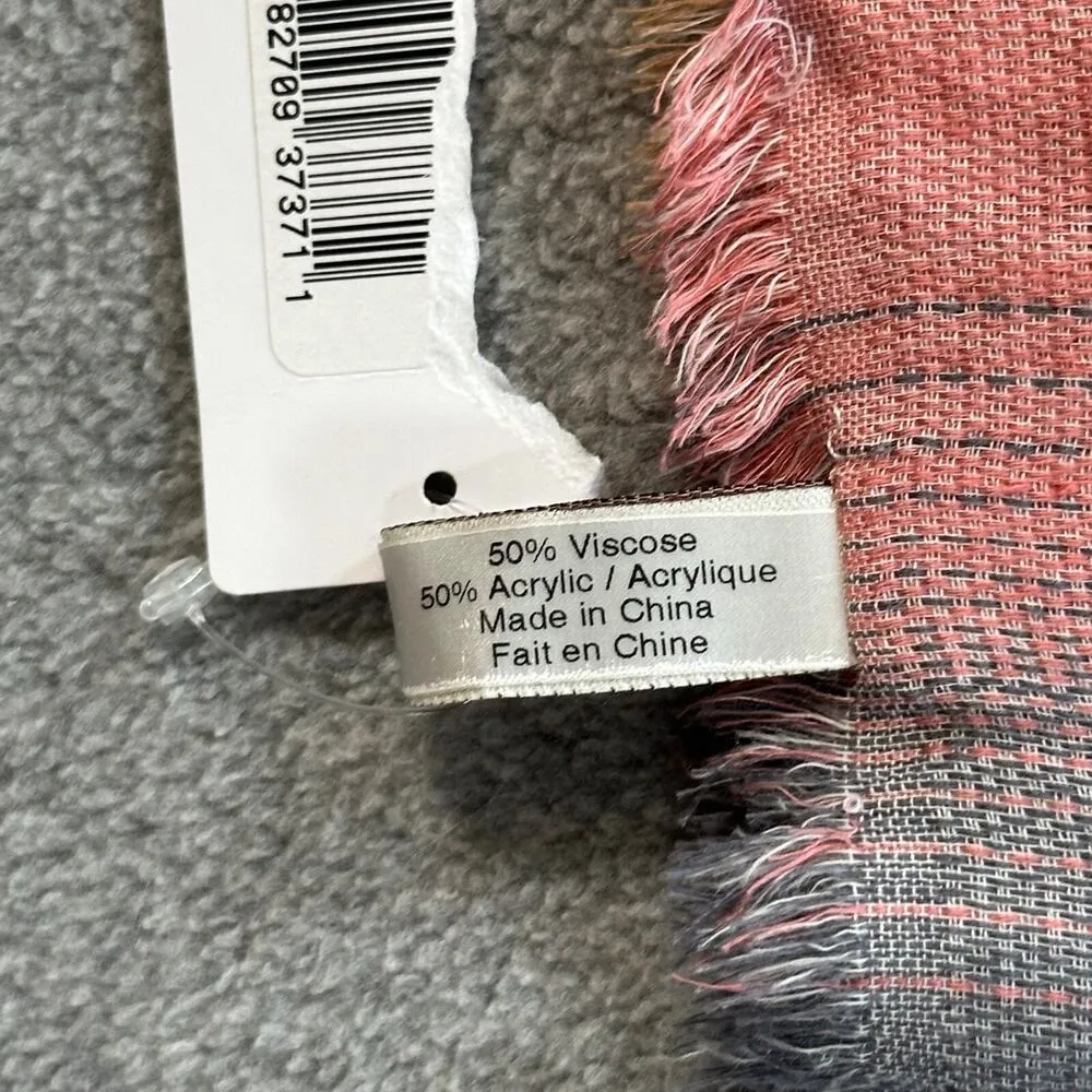 Multicolor Square Wrap Scarf Shawl 54" x 54" Viscose/Acrylic Raw Fringe Hem Pink - Image 3