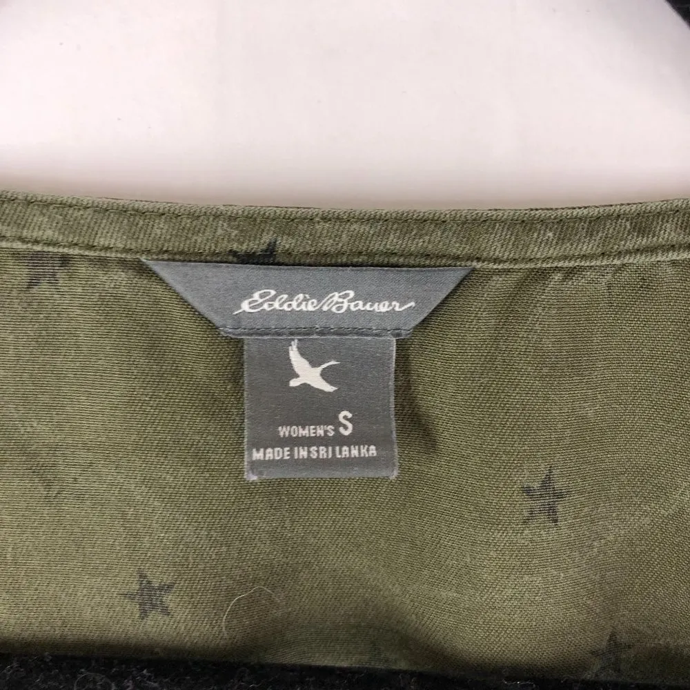 Eddie Bauer Womens Top Faux Wrap Surplice Neckline Star Print Olive Green S - Image 3