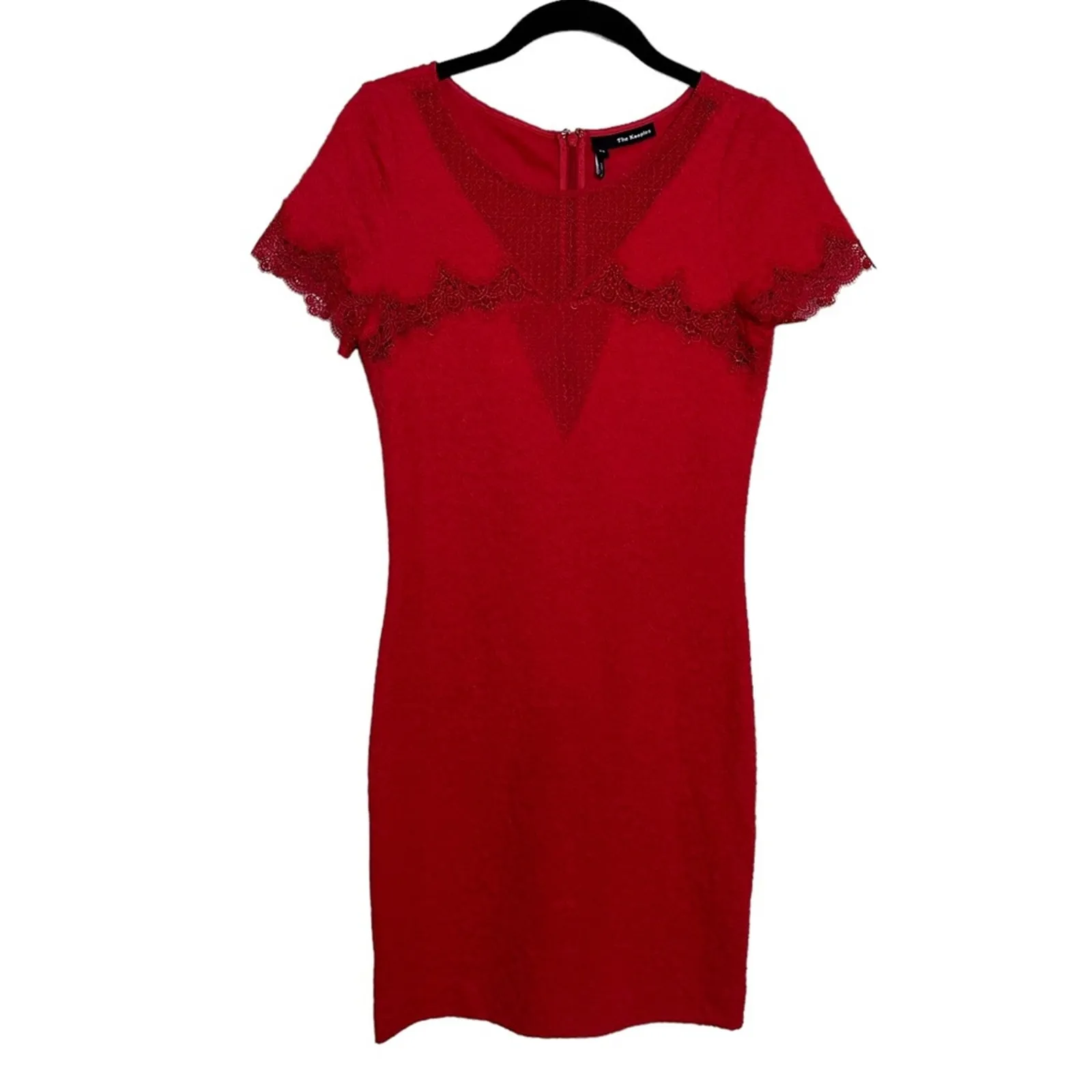The Kooples Mini Dress size XS Cherry Red Lace Front Textured - Image 8