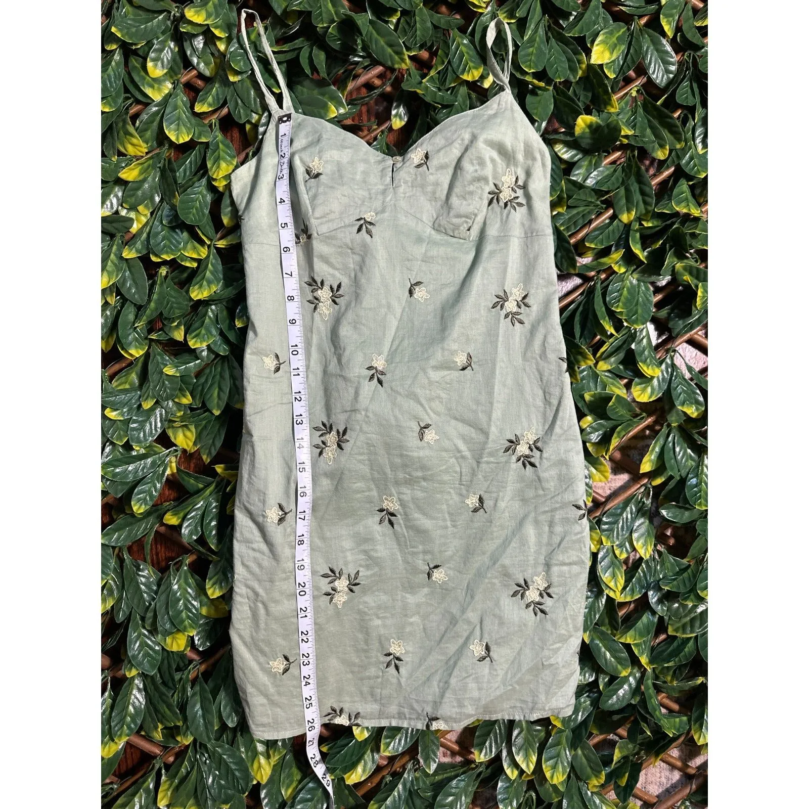 Vintage 100% Cotton American Eagle Green Floral Mini Dress Size 0 - Image 5