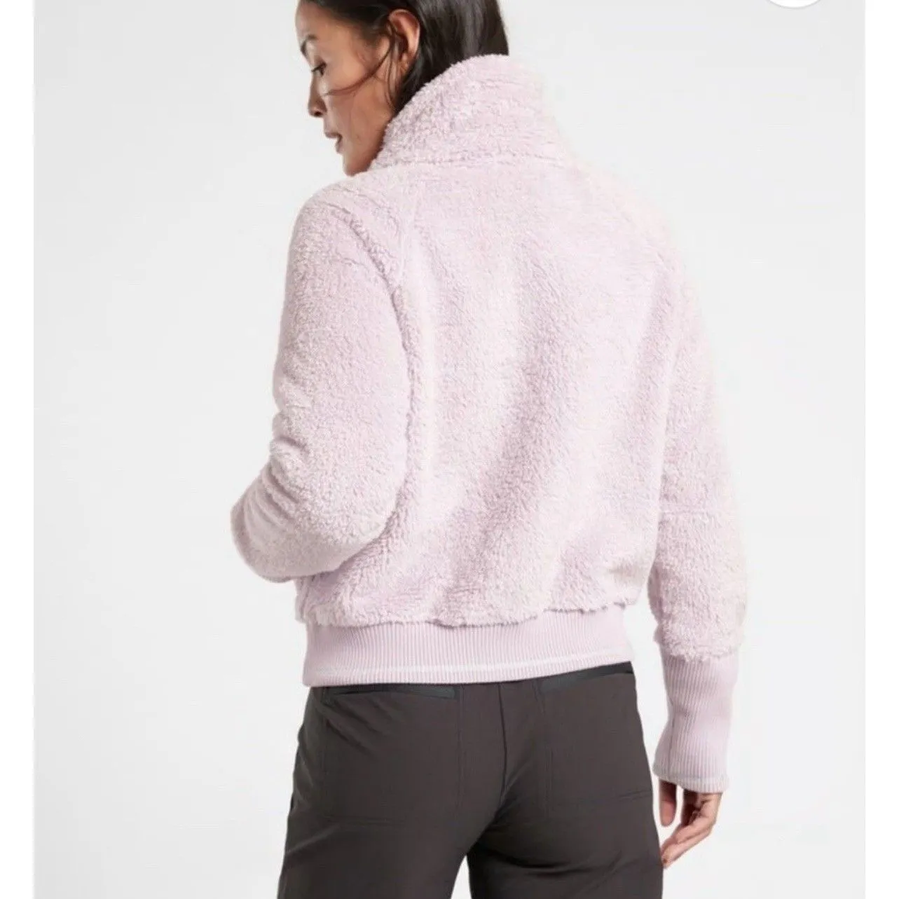 Athleta Lavender Women’s Tugga Sherpa Fleece Cropped Zip Jacket Size 2X Pockets - Image 2