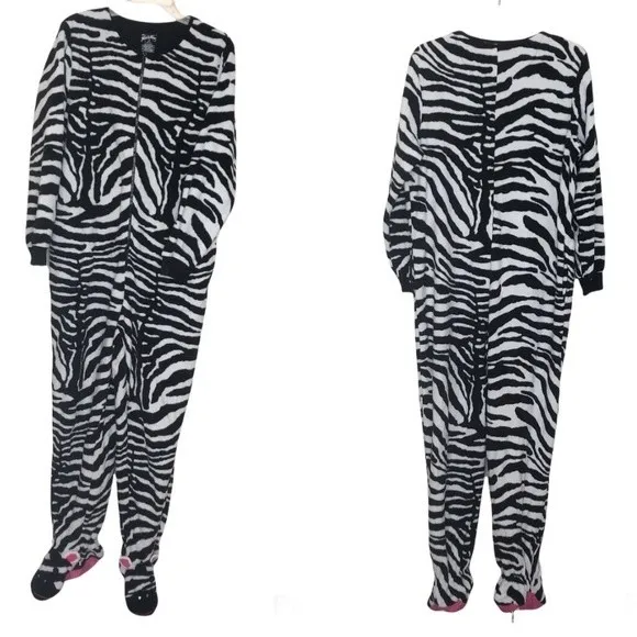 NICK & NORA Zebra Pajamas with Feet One Piece Footie Womens Size Medium - Image 10
