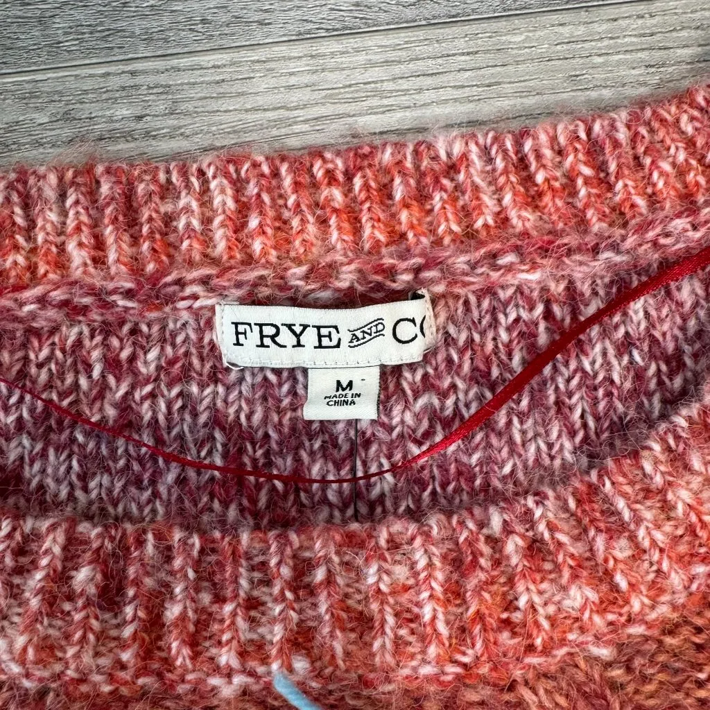 Frye + Co NWT wool blend space dyed ombre fringe womens sweater size medium I43 Pink - Image 4