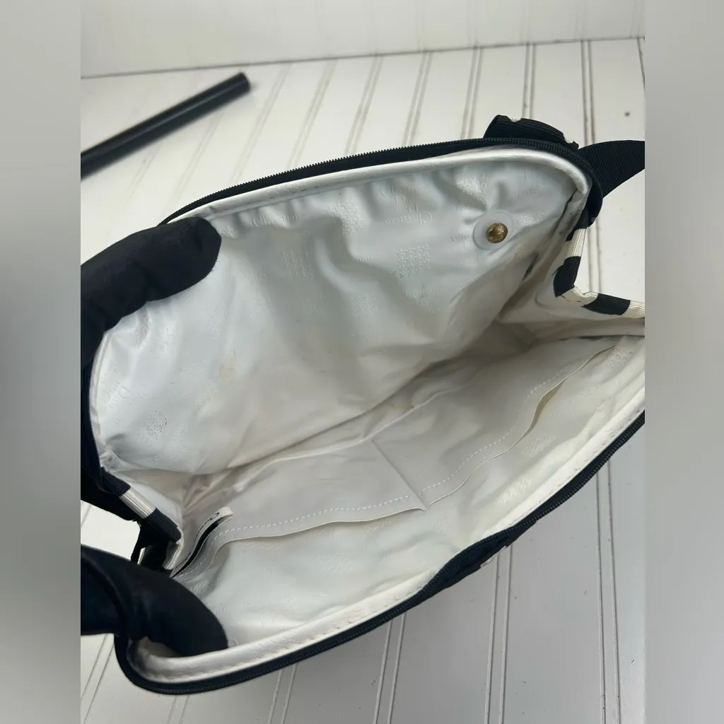 Christian Dior Vintage Black & White Striped Canvas Pouch w Polka Dot Bow Detail - Image 4