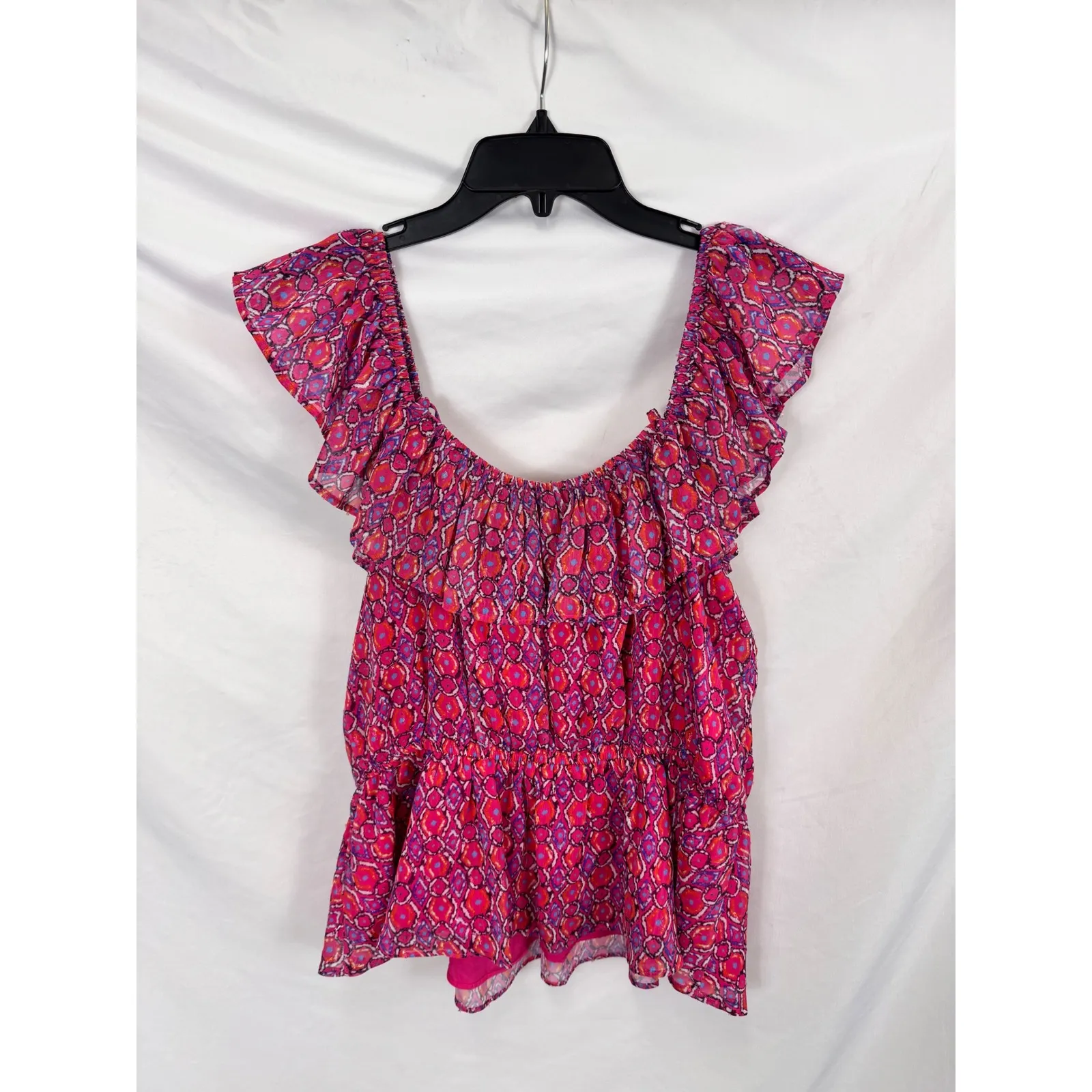AQUA Pink Purple Floral Ruffle Off Shoulder Blouse Top‎ XL - Image 4