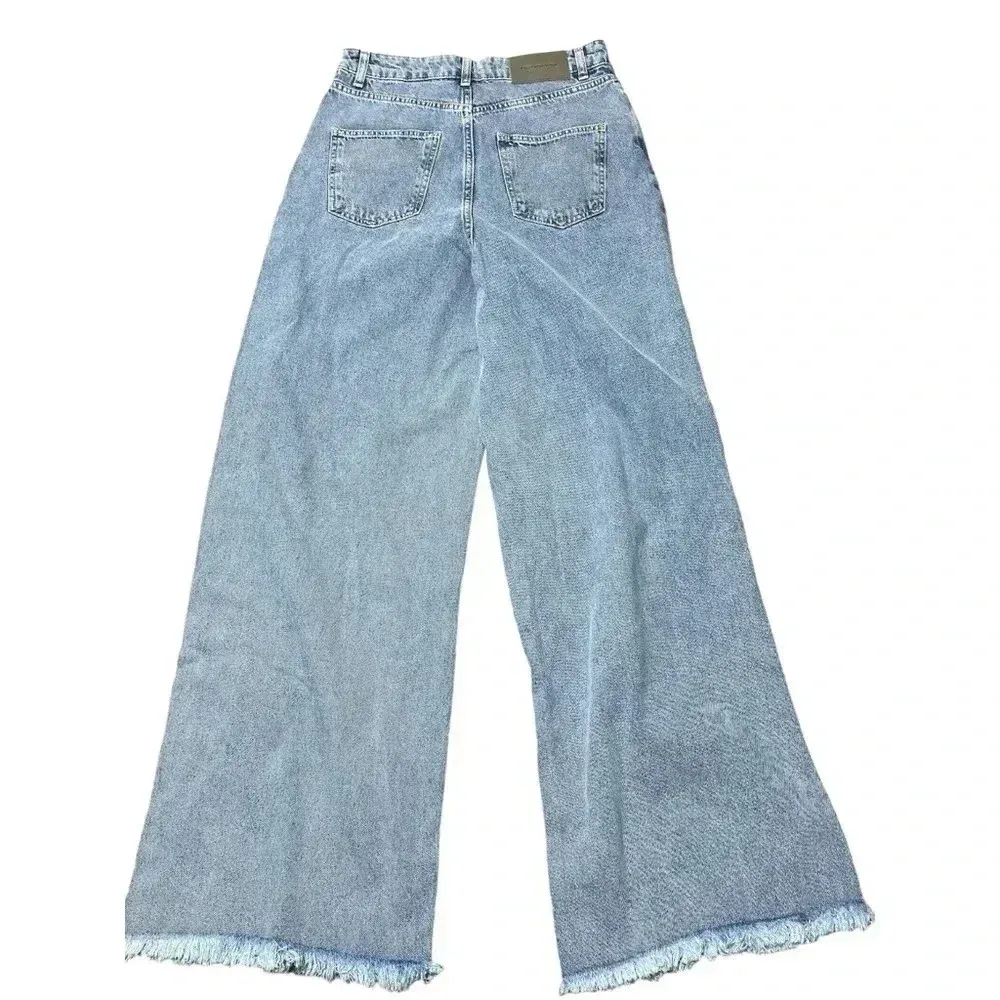 You Wanna Wide Leg Distressed Raw Hem Jeans NWT Baggy Y2K Patches‎ Grunge Size 28 - Image 13