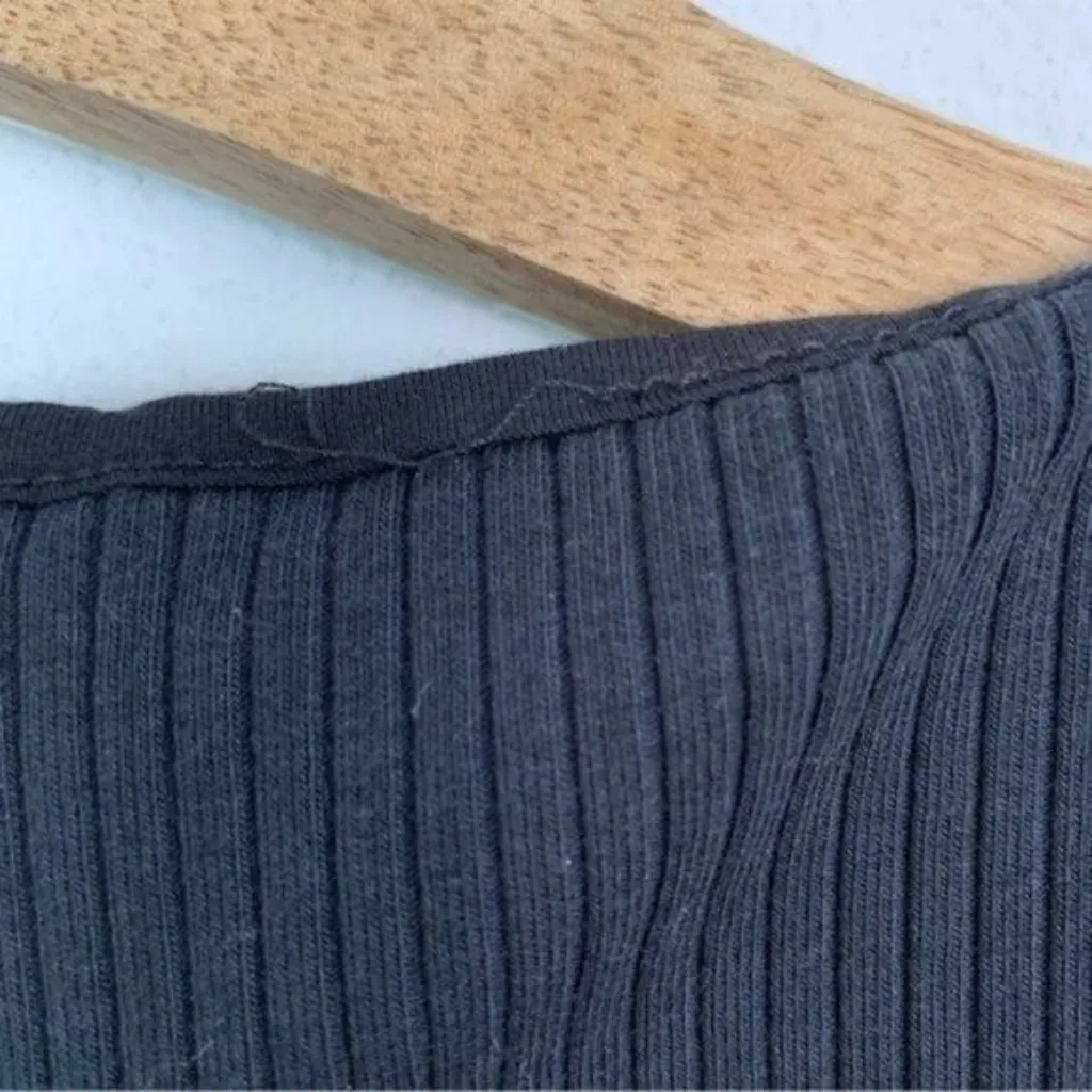 Good‎ American Black Ribbed Square Neck Short Sleeve Stretch Bodysuit Size 1 - Image 6