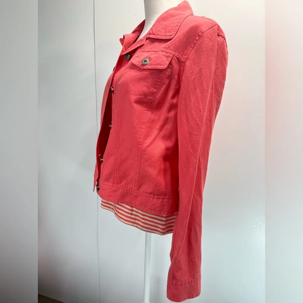 3 Piece Set Coral Linen Cotton Blend Pants & Jacket with Striped Top by Rafaella - Image 13