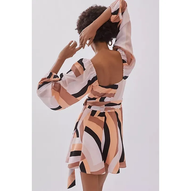 Hutch Geo Wrap Mini Dress Long Sleeve Patterned Pink Combo Size Medium Petite - Image 2