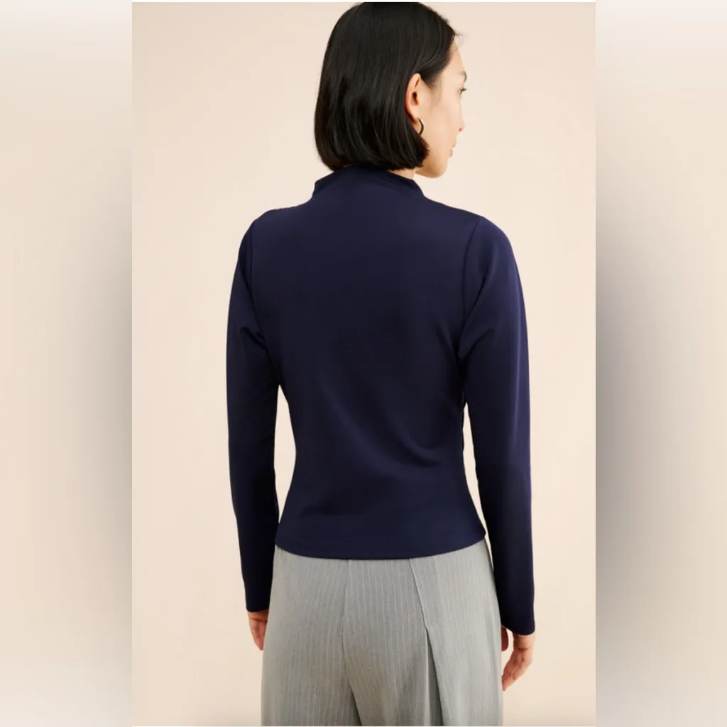 NWT line and dot NUULY Lennon Long Sleeve Top navy long sleeve blouse womens M - Image 2