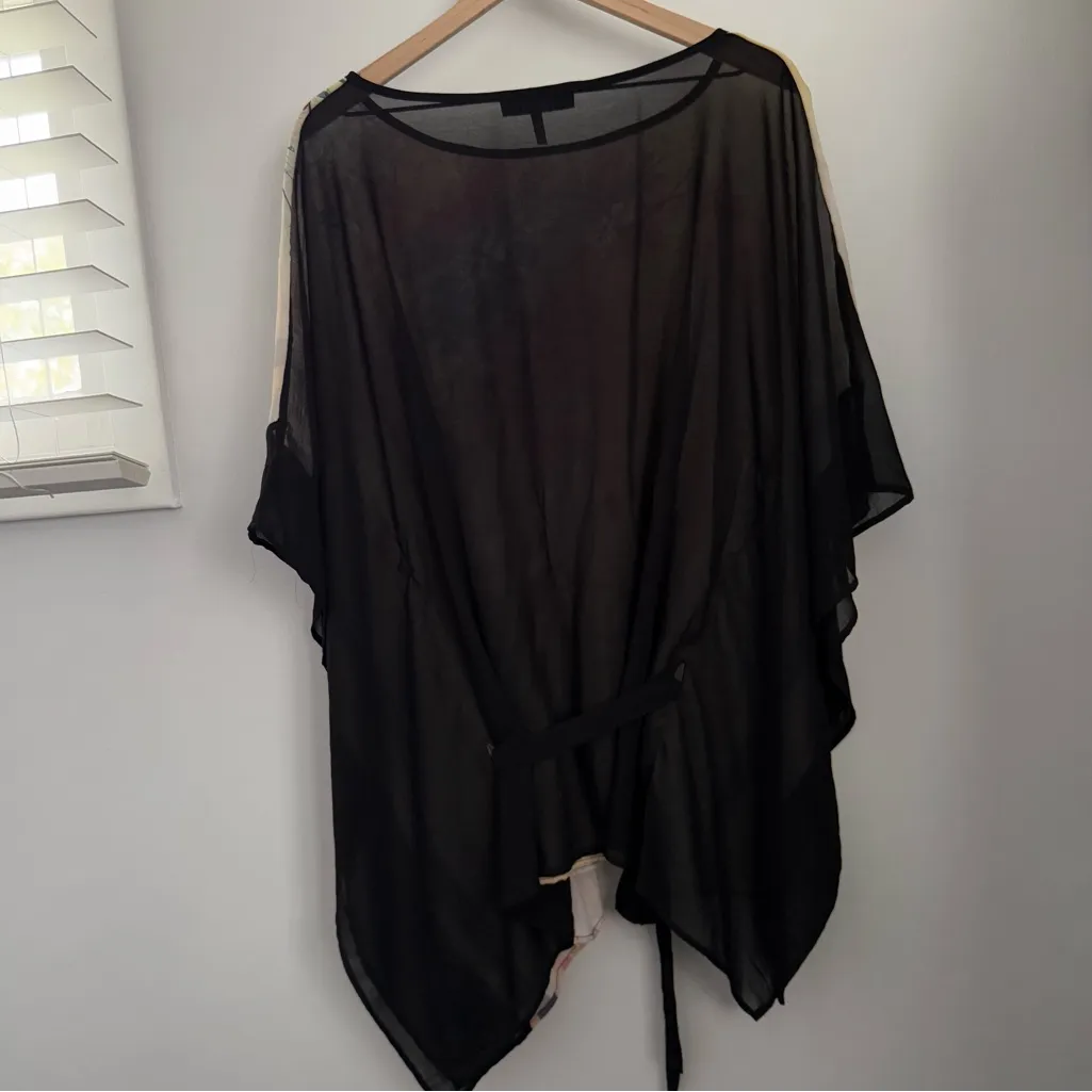 Poem Citron Large Kaftan Chiffon Oversized Asian Floral Stripe Sheer Colorful Black - Image 4