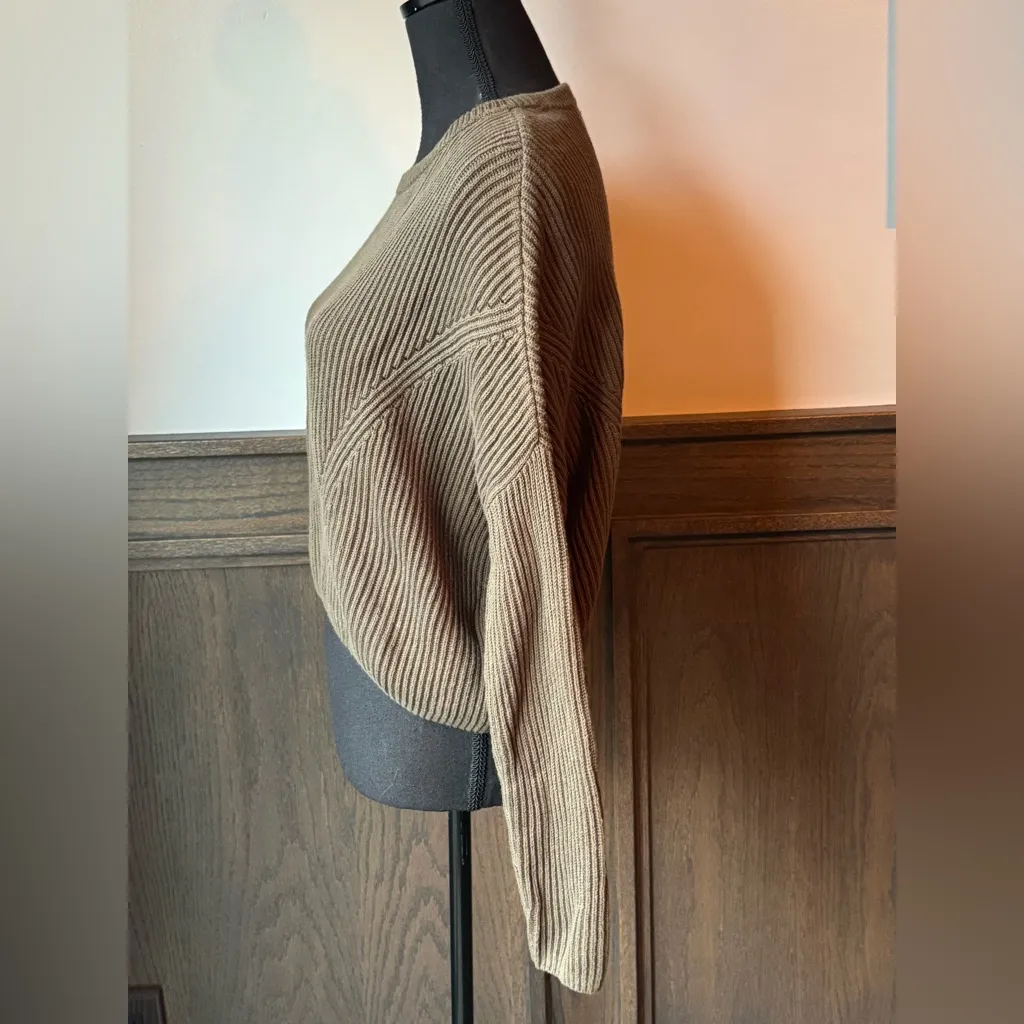 La Hearts Cabincore Military Green Ribbed Crew Neck Oversized Sweater Small - Image 2