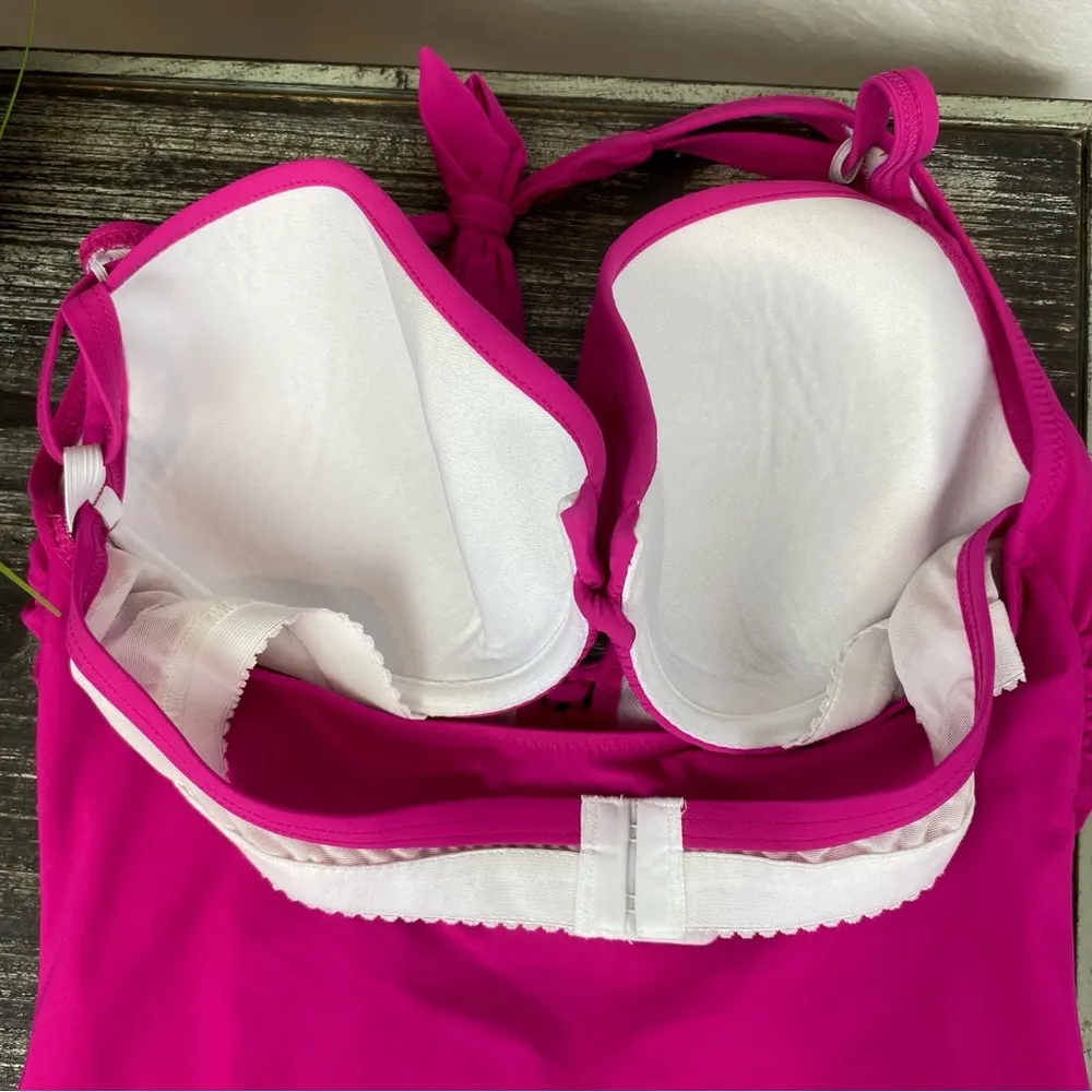 Gottex Profile Hot Pink Ruched Contour Cup Tankini Bikini Swim Top 34D - Image 4