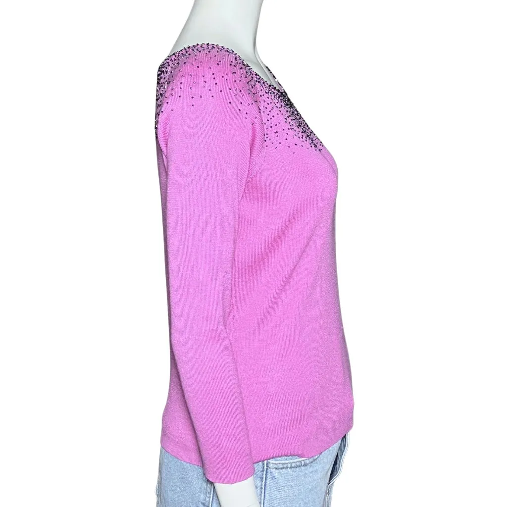 Vintage Y2K 100% Silk Pastel Purple Beaded Sequin Sweater. S/M. Fairy Whimsical Size M - Image 6