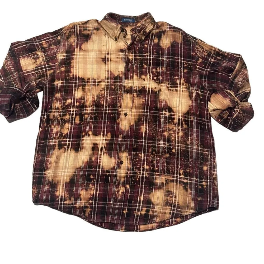Vintage Hand Dyed Oversized Bleached Grunge Flannel Size OS - Image 3
