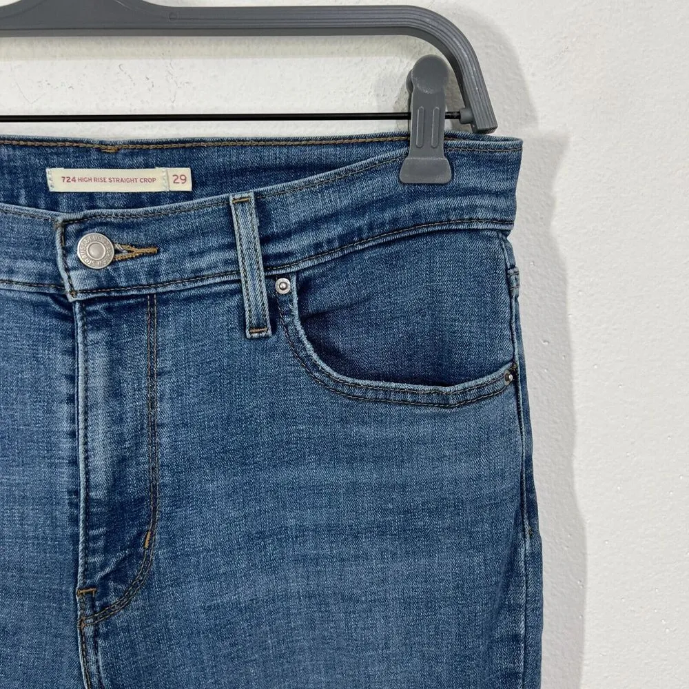 Levi's 724 High Rise Straight Crop Jeans Women 29 Blue Stretch Distressed Casual - Image 7