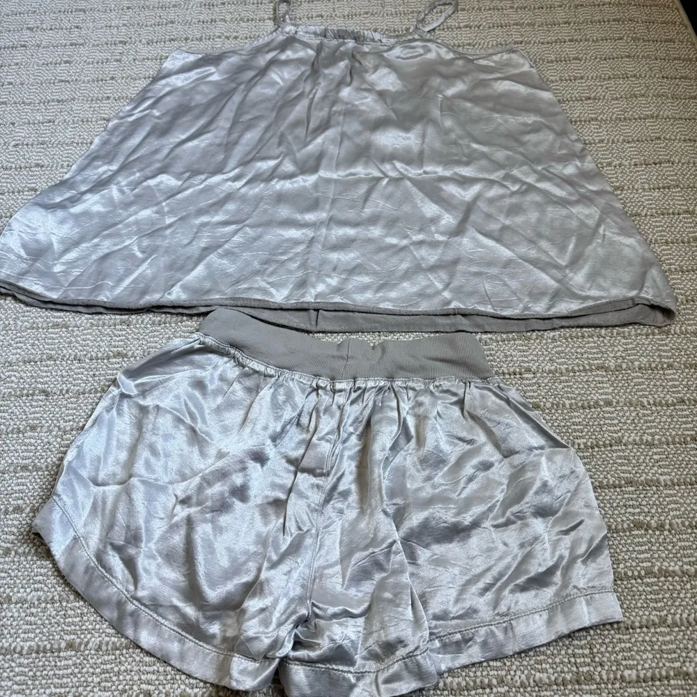 PJ Harlow Pajama Mikel Silver Silky Shorts & Anne Sleeveless Tank Top | M - Image 7