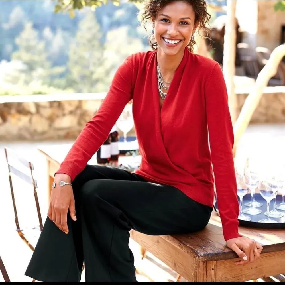 J. Jill‎ Julia Wrap Surplice V Neck Pullover Sweater Black XS silk wool blend - Image 8