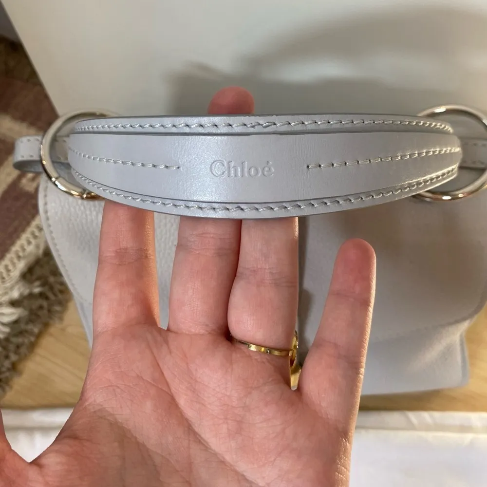 Chloé Aby Medium Leather Shoulder Bag in Sky Blue Adjustable Strap - Image 14