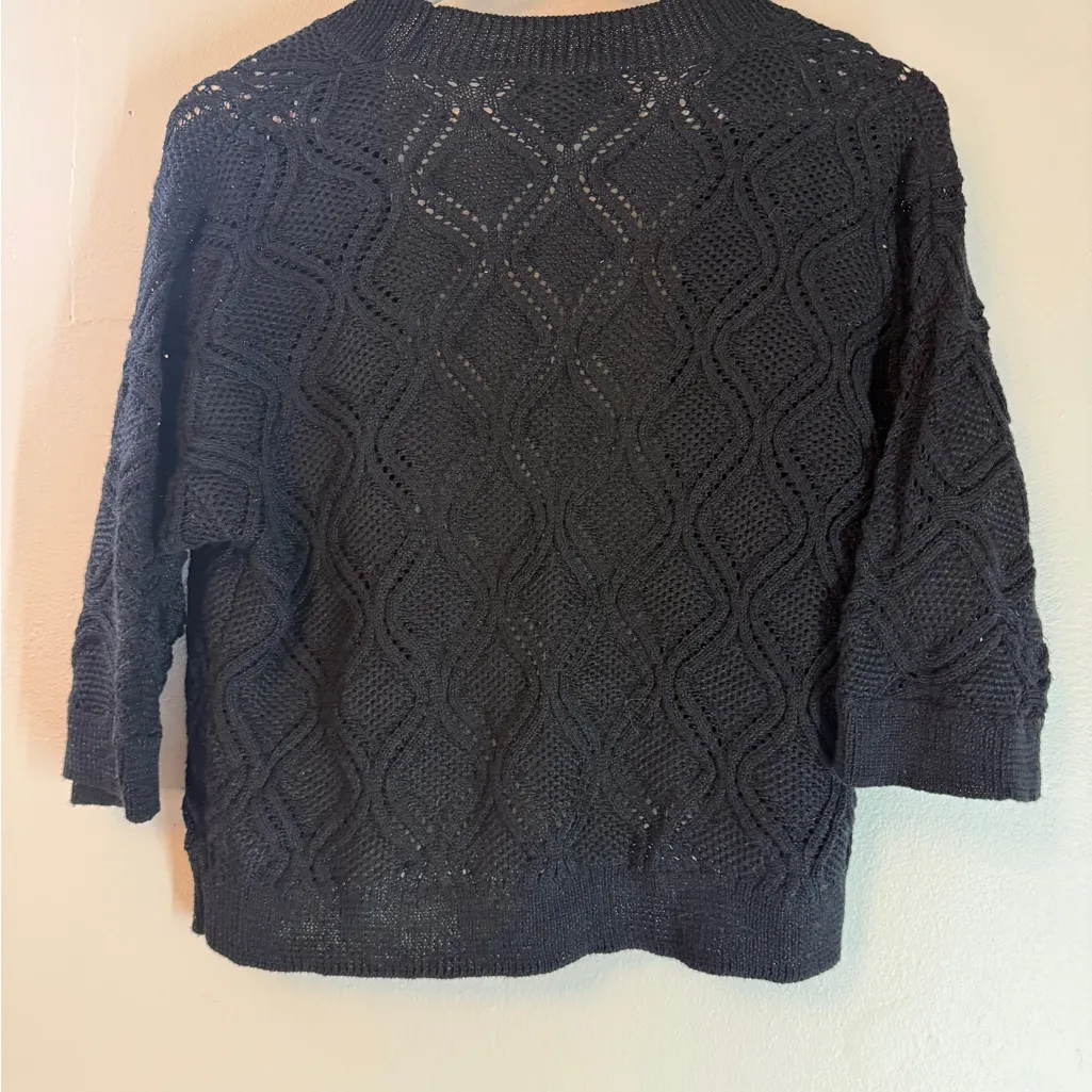 Alfani Women's Black Open Stitched Cropped Cardigan Open Front Crochet Medium - Image 6