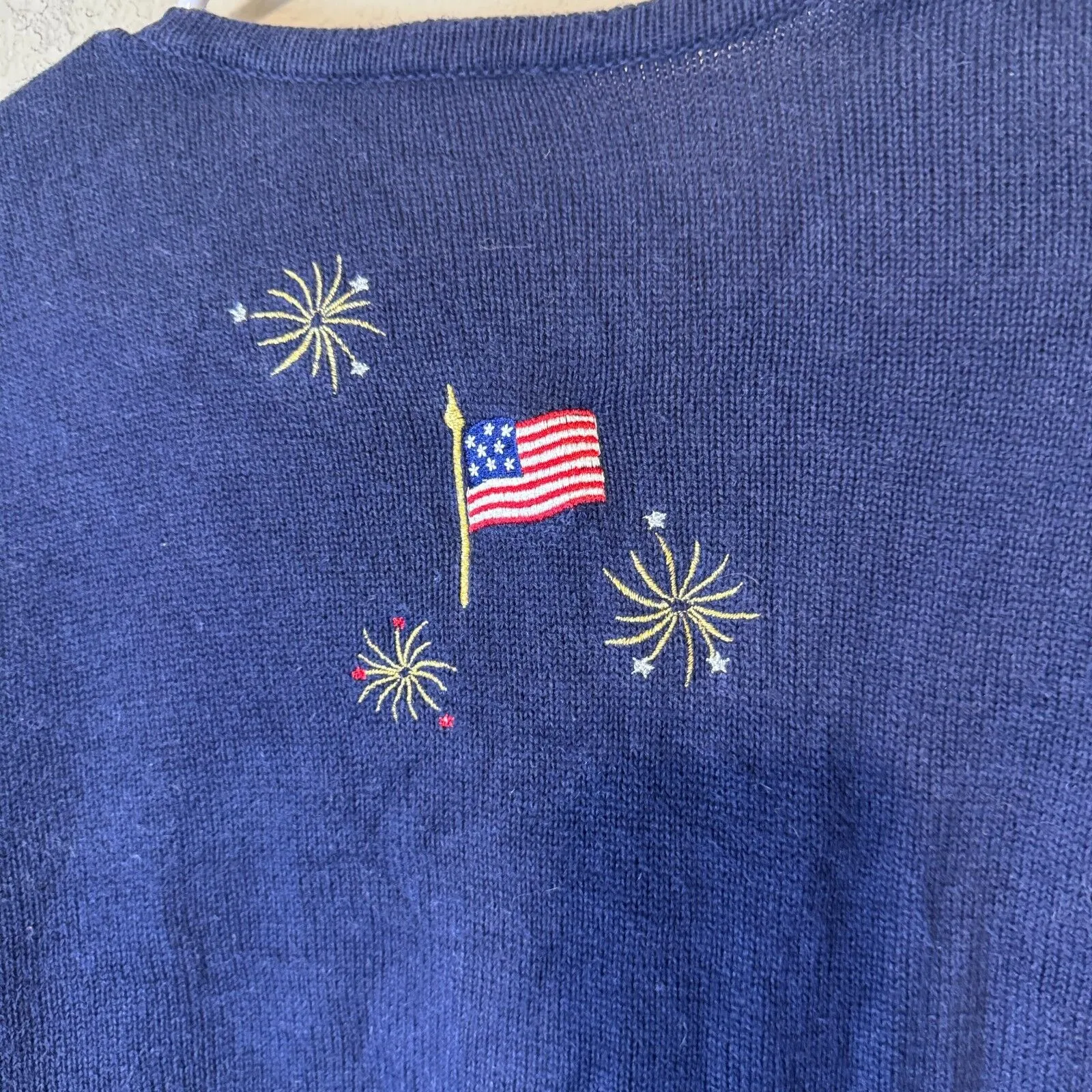 Croft & Barrow Cardigan Sweater Fireworks Flags Embroidered 4th of July USA XL - Image 6